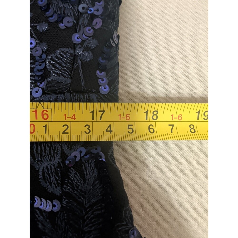 Dress The Population Anabel Women XXL Navy Blue Sequin Embroidered Floral Gown - Picture 11 of 16